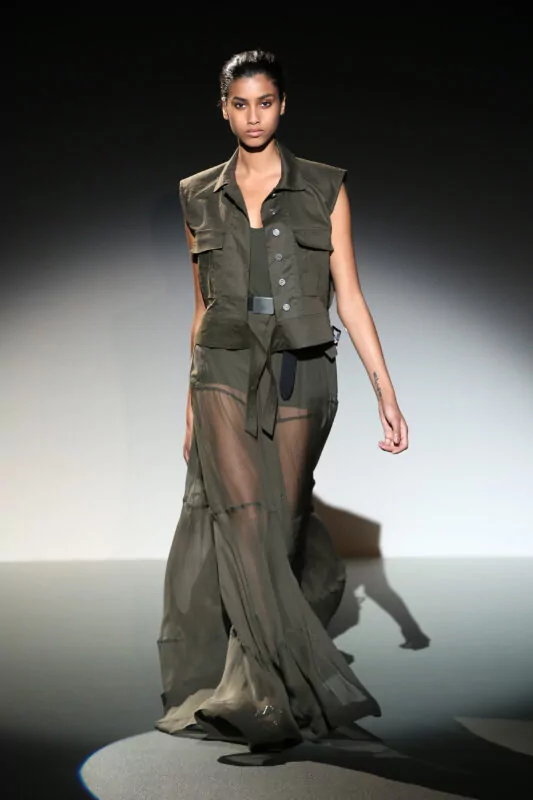 PARIS, FRANCE - SEPTEMBER 26:  A model walks the runway during the IRFE show as part of the Paris Fashion Week Womenswear Spring/Summer 2015 on September 26, 2014 in Paris, France.  (Photo by Richard Bord/Getty Images for IRFE)
