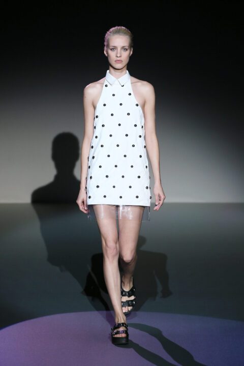 PARIS, FRANCE - SEPTEMBER 26:  A model walks the runway during the IRFE show as part of the Paris Fashion Week Womenswear Spring/Summer 2015 on September 26, 2014 in Paris, France.  (Photo by Richard Bord/Getty Images for IRFE)