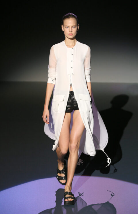 PARIS, FRANCE - SEPTEMBER 26:  A model walks the runway during the IRFE show as part of the Paris Fashion Week Womenswear Spring/Summer 2015 on September 26, 2014 in Paris, France.  (Photo by Richard Bord/Getty Images for IRFE)