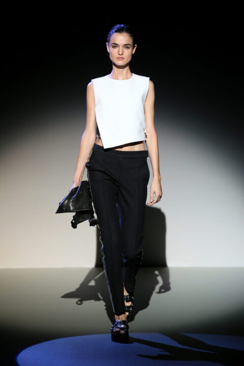 PARIS, FRANCE - SEPTEMBER 26:  A model walks the runway during the IRFE show as part of the Paris Fashion Week Womenswear Spring/Summer 2015 on September 26, 2014 in Paris, France.  (Photo by Richard Bord/Getty Images for IRFE)