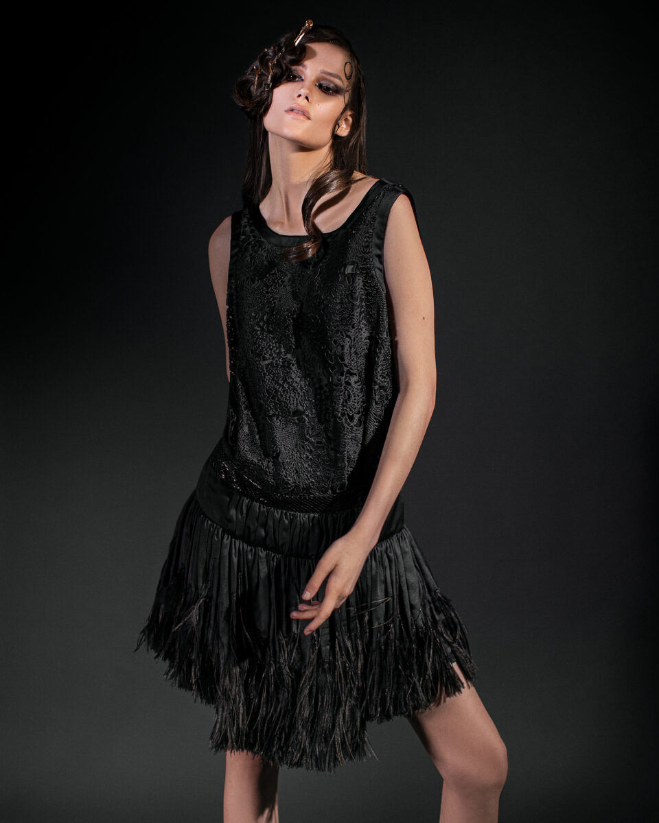Jose Black Ostrich Dress (s)-3
