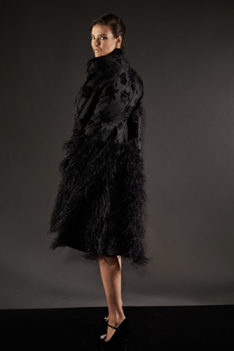 IRFE Black Roses Ostrich Feathers Coat