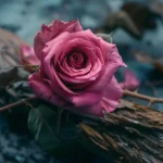 pink rose and a piece of oud wood