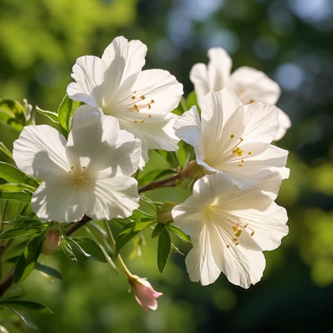 white musk flowers with greens in the background