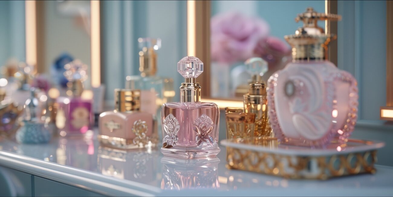 Luxuryperfume gift sets on a luxe vanity