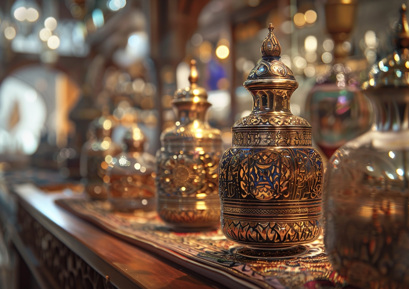 Alluring image of Arabian oud perfume in an Arabian interior