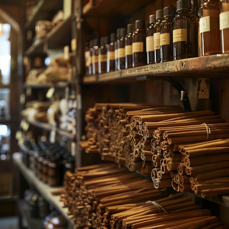 image of cinnamon sticks in a perfumers shop