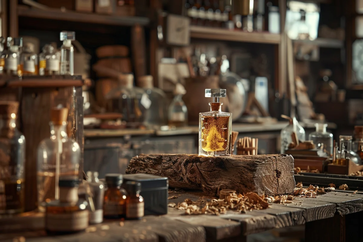 image of oud wood in a professional perfumery laboratory