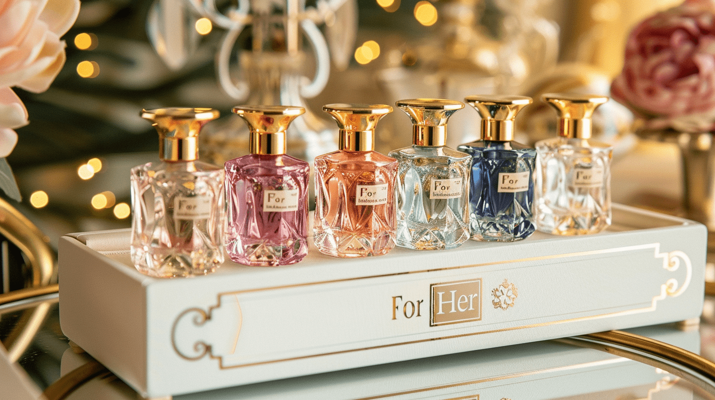 The "For Her" luxury perfume set includes five exquisite small crystal bottles of different scents