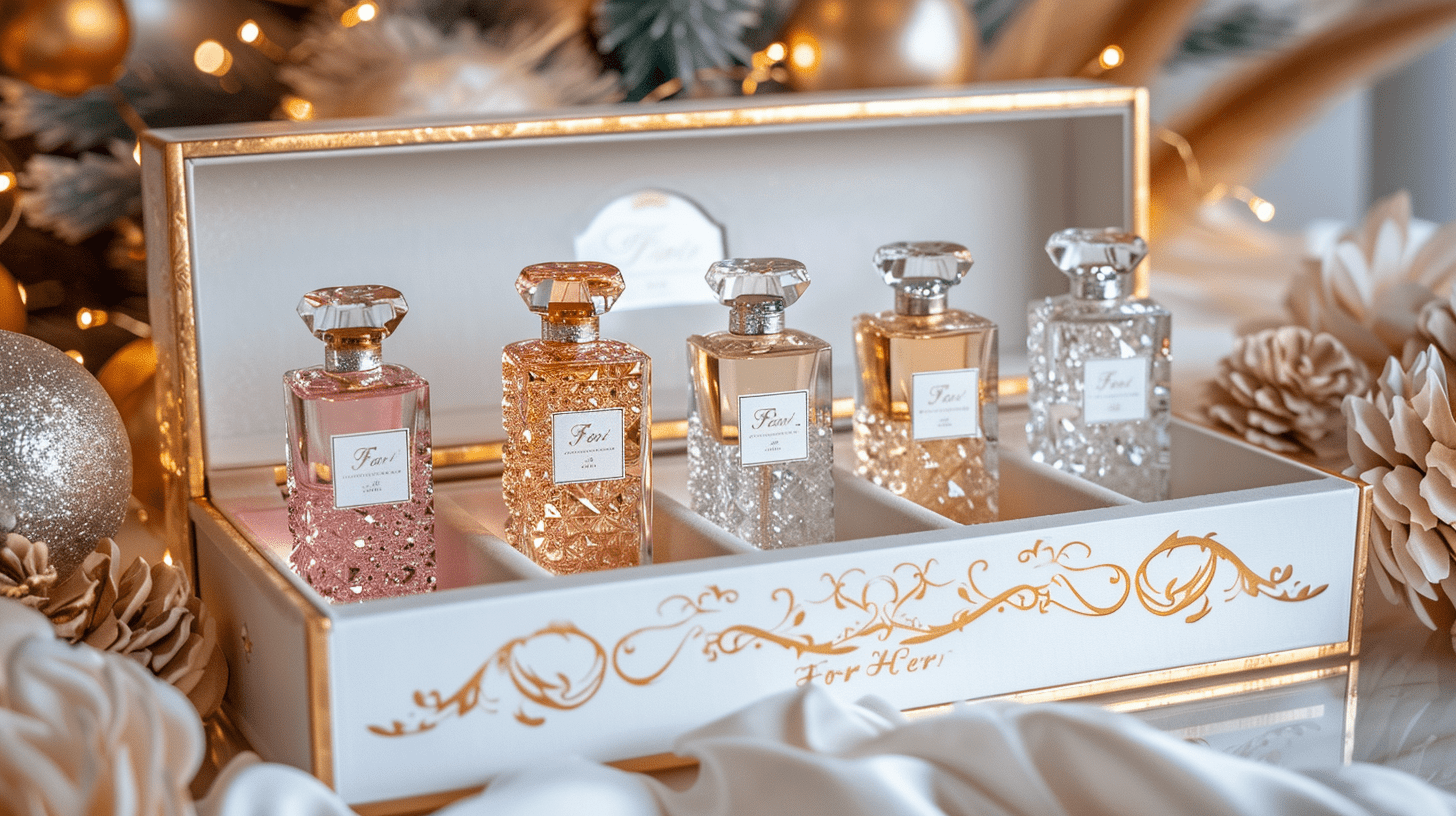 female luxury perfume set includes five exquisite small crystal bottles of different scents