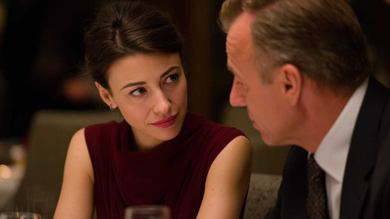 elegant woman in close conversation at an upscale