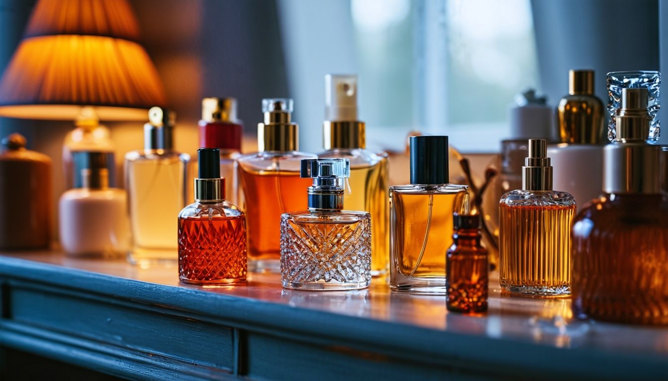 a collection of luxurious perfumes on a table