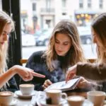 Three young women discussing top perfumes at a