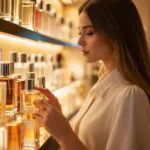 A young woman in her late 20s carefully selects a