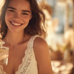 A gorgeous young lady smiling and holding an