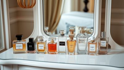 A photo of an elegant dressing table featuring the top 10 most expensive women's perfumes for 2024