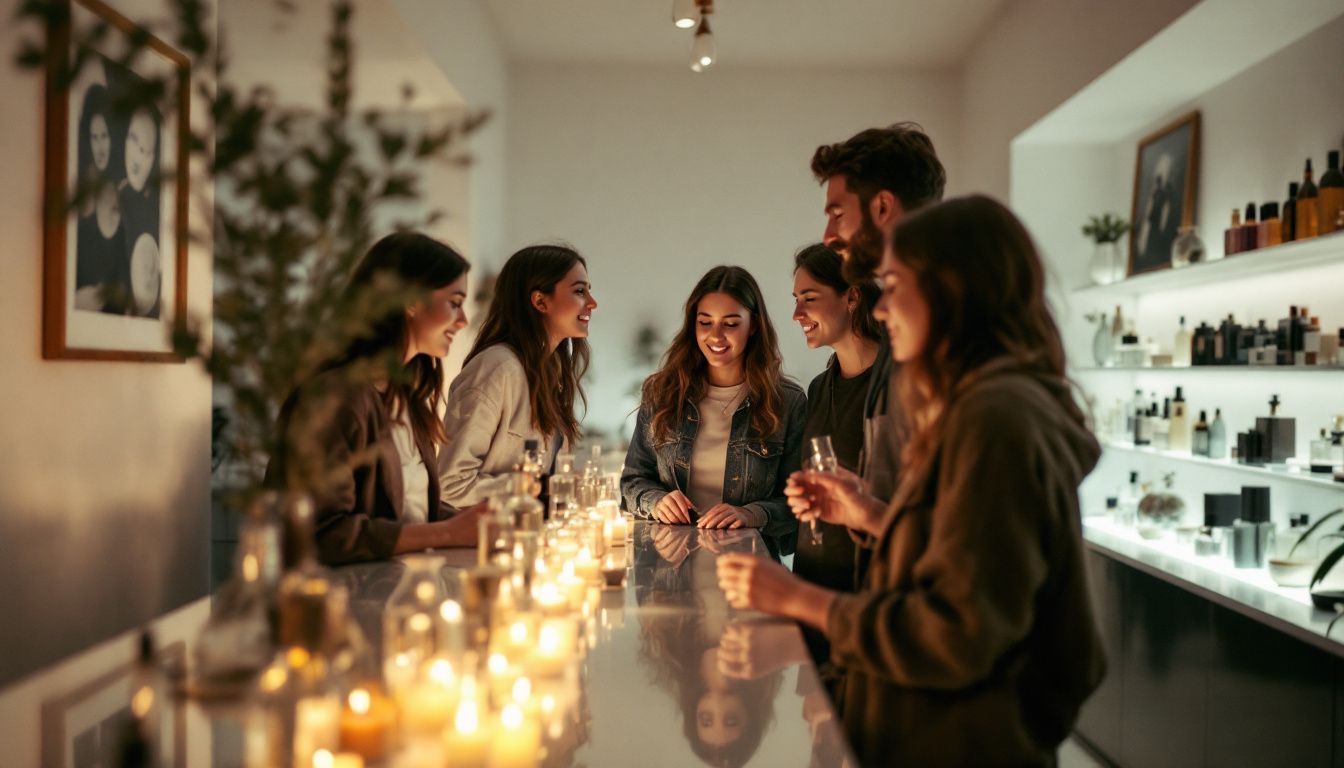 a group of young people exploring Fragrance Trends 2025 together in a boutique