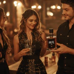 a man presents irfe vanilla perfume to two