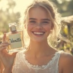A young woman in the middle of a vanilla garden