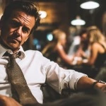 Confident well-dressed man seated in a bar at