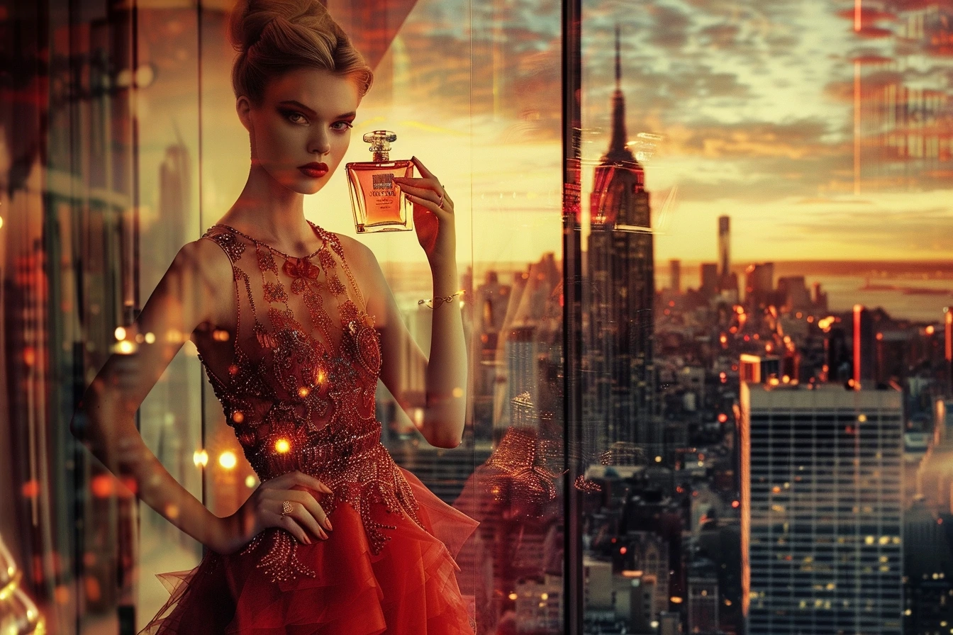 A model is modeling for the expensive perfume