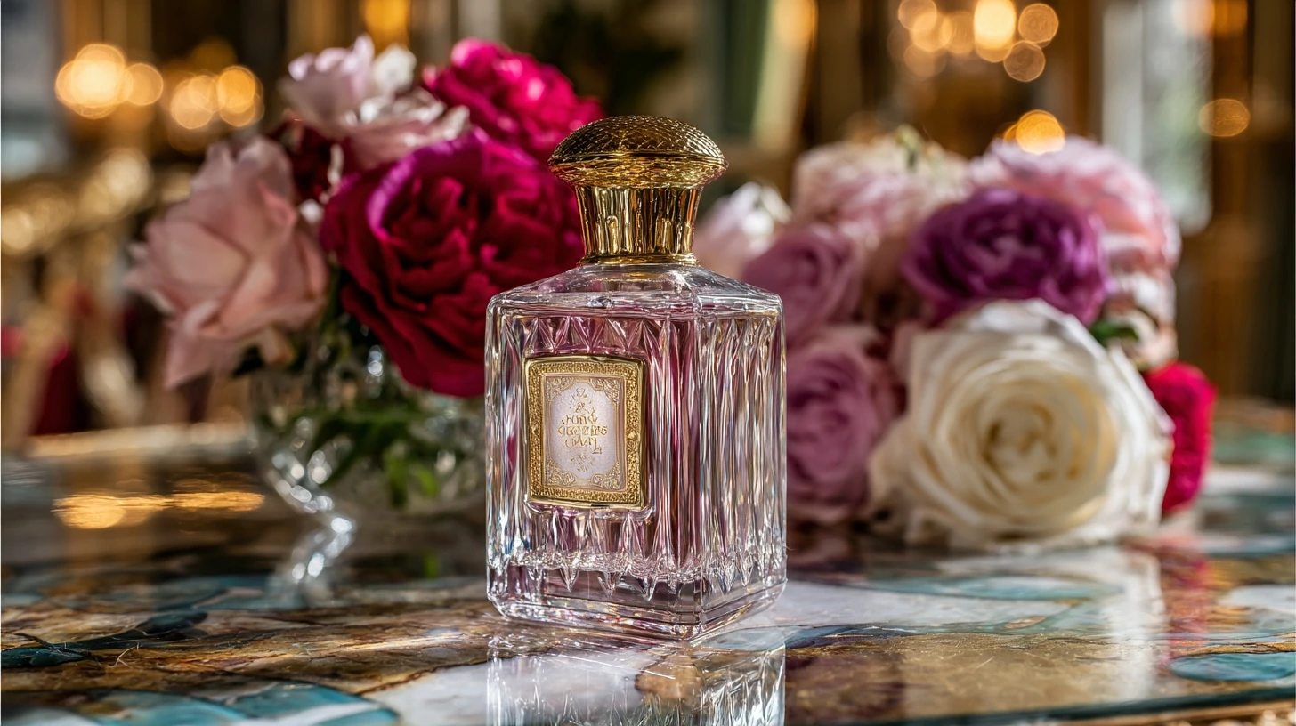 Luxurious rose perfume and freshly cut long stem