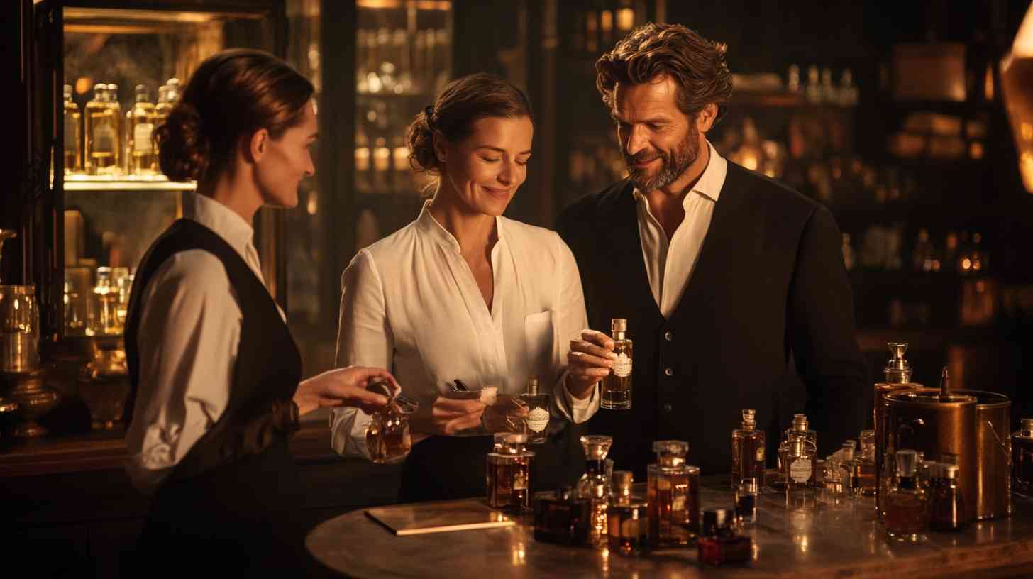 a group of perfumery experts test and discussing