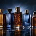Elegant Men Colognes Lineup on Reflective Surface