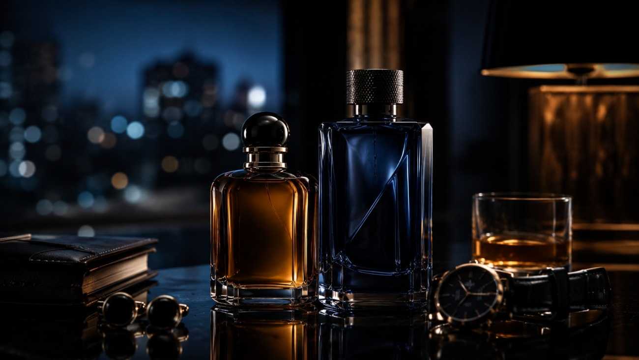 Luxurious Masculine Vanity Setup at Night