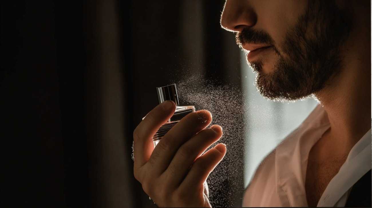 A man sprays perfume on himself professional