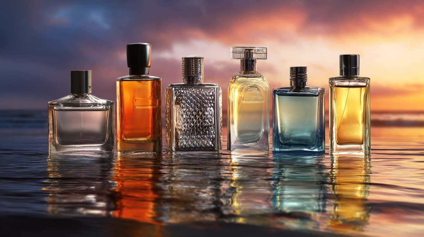 Different bottles of expensive luxurious colognes