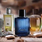 Different bottles of good perfumes for men on