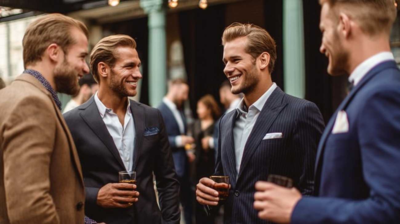 Well-dressed men gathered at a celebration event