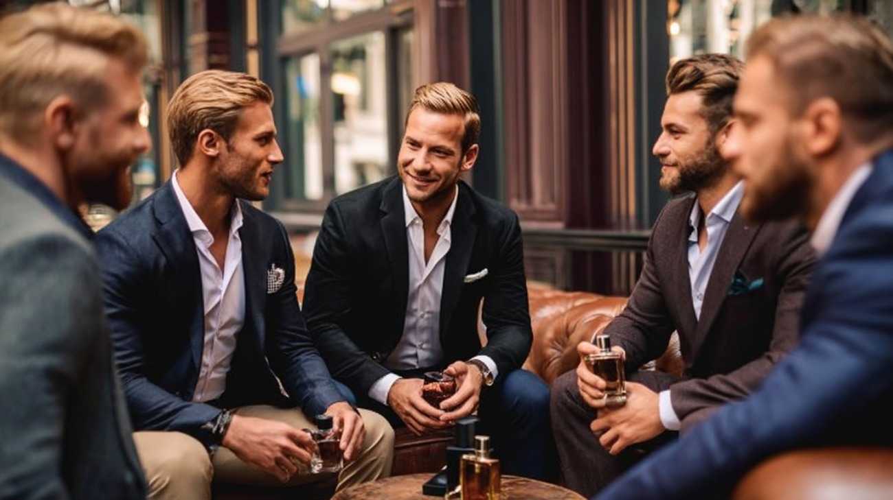 Well-dressed men gathered in a nice lounge with