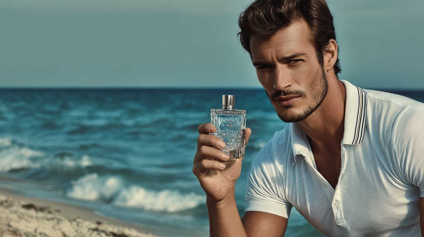 man in a polo shirt relaxed holding a cologne