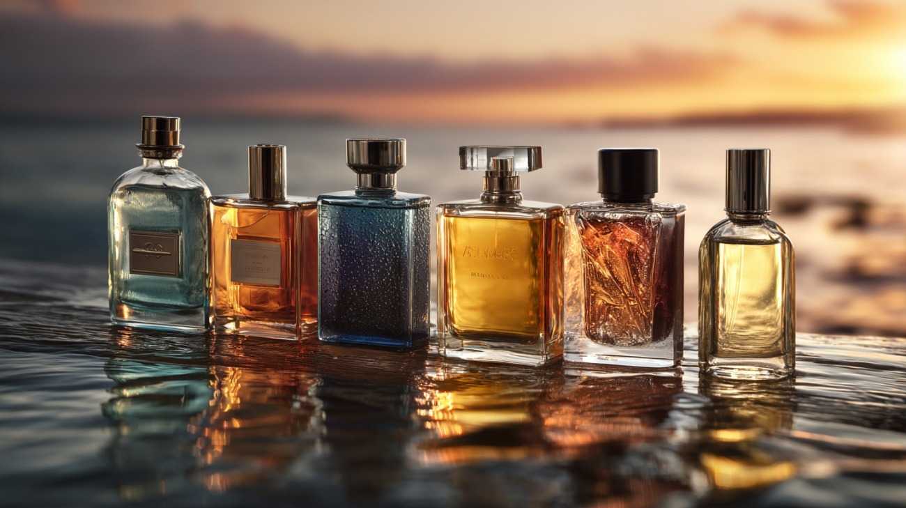 Different bottles of perfumes for men with