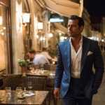 Well-dressed man leaving a restaurant at night,