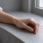 A relaxed hand and white cotton sleeve rest on a