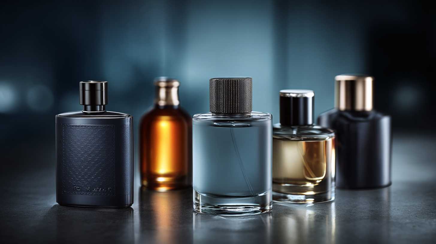 Luxury men’s cologne bottles arranged in a