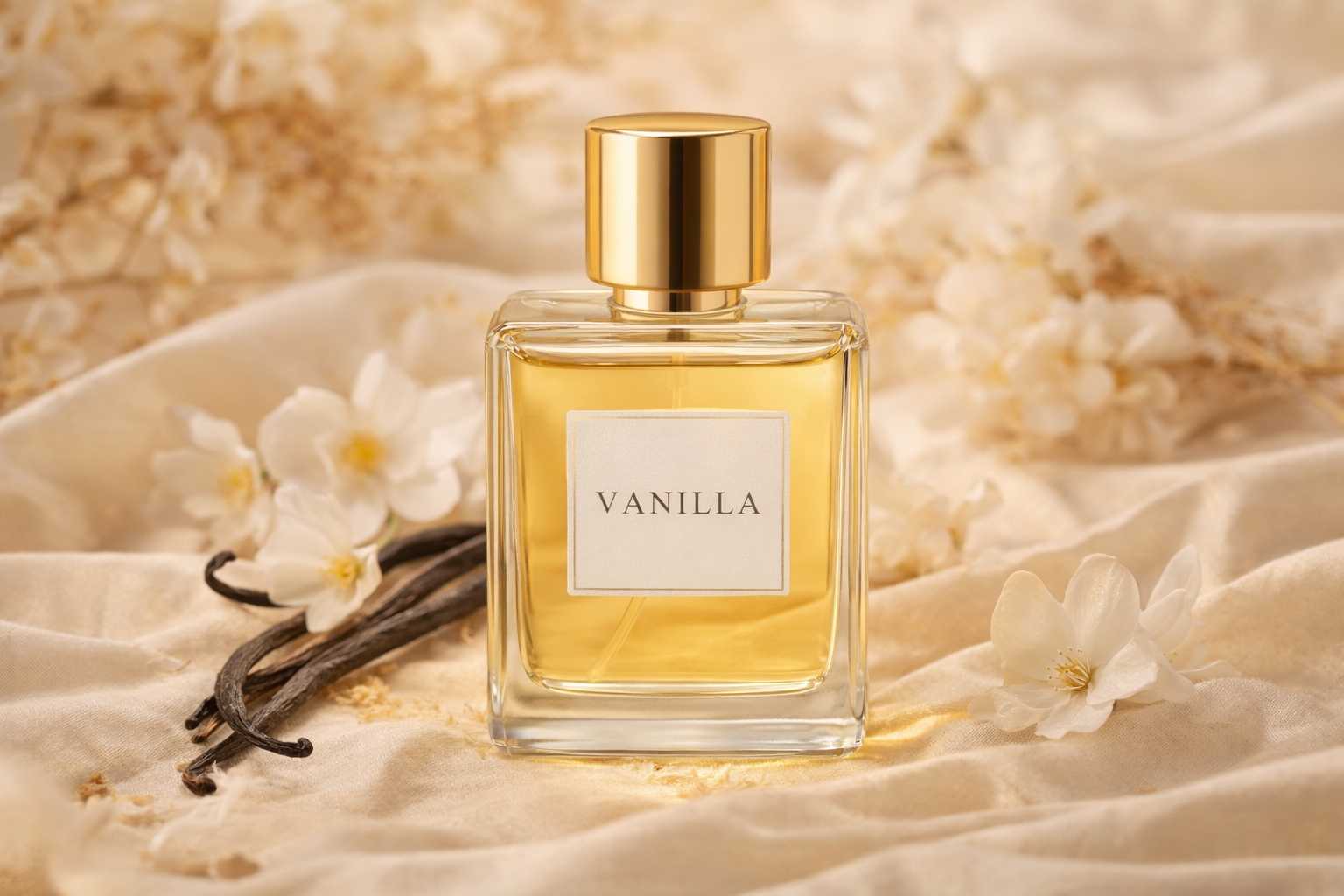 Vanilla perfume elegance in soft lighting
