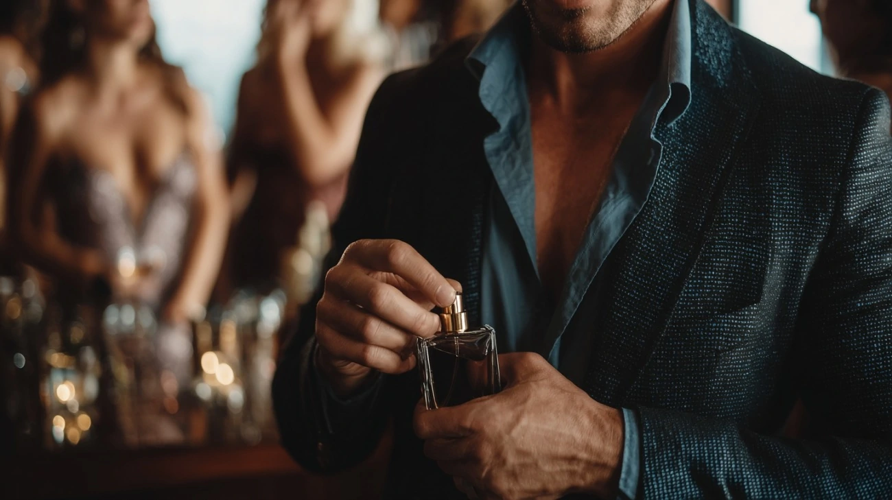 elegant man applying or setting down a cologne