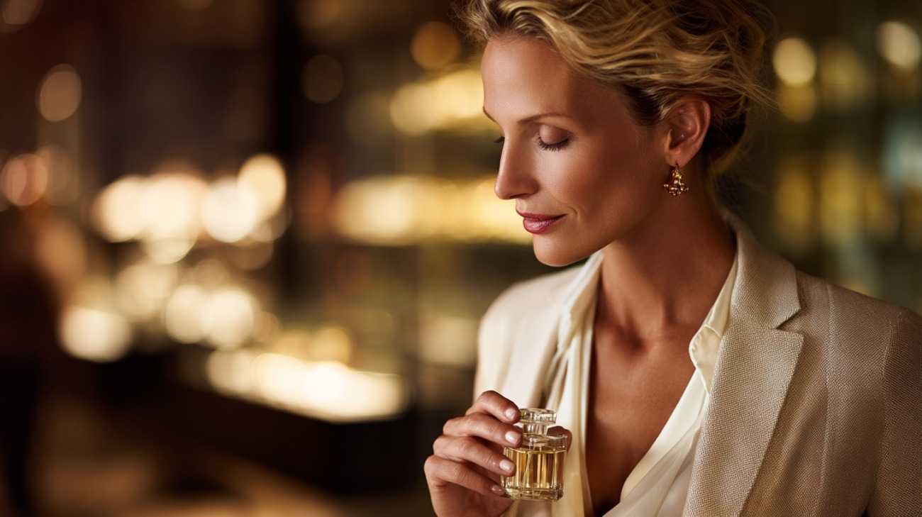 elegant woman in a luxury perfume boutique near a