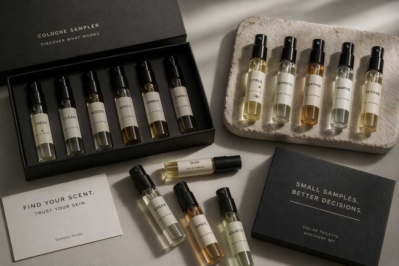 mens cologne samplers on the table