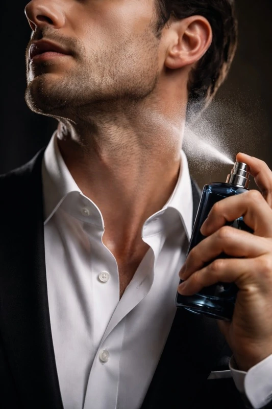 studio portrait focuses on a man as he applies