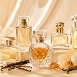 Luxury vanilla perfumes with vanilla pods, amber