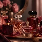 Sexy perfumes for women displayed in deep rose,