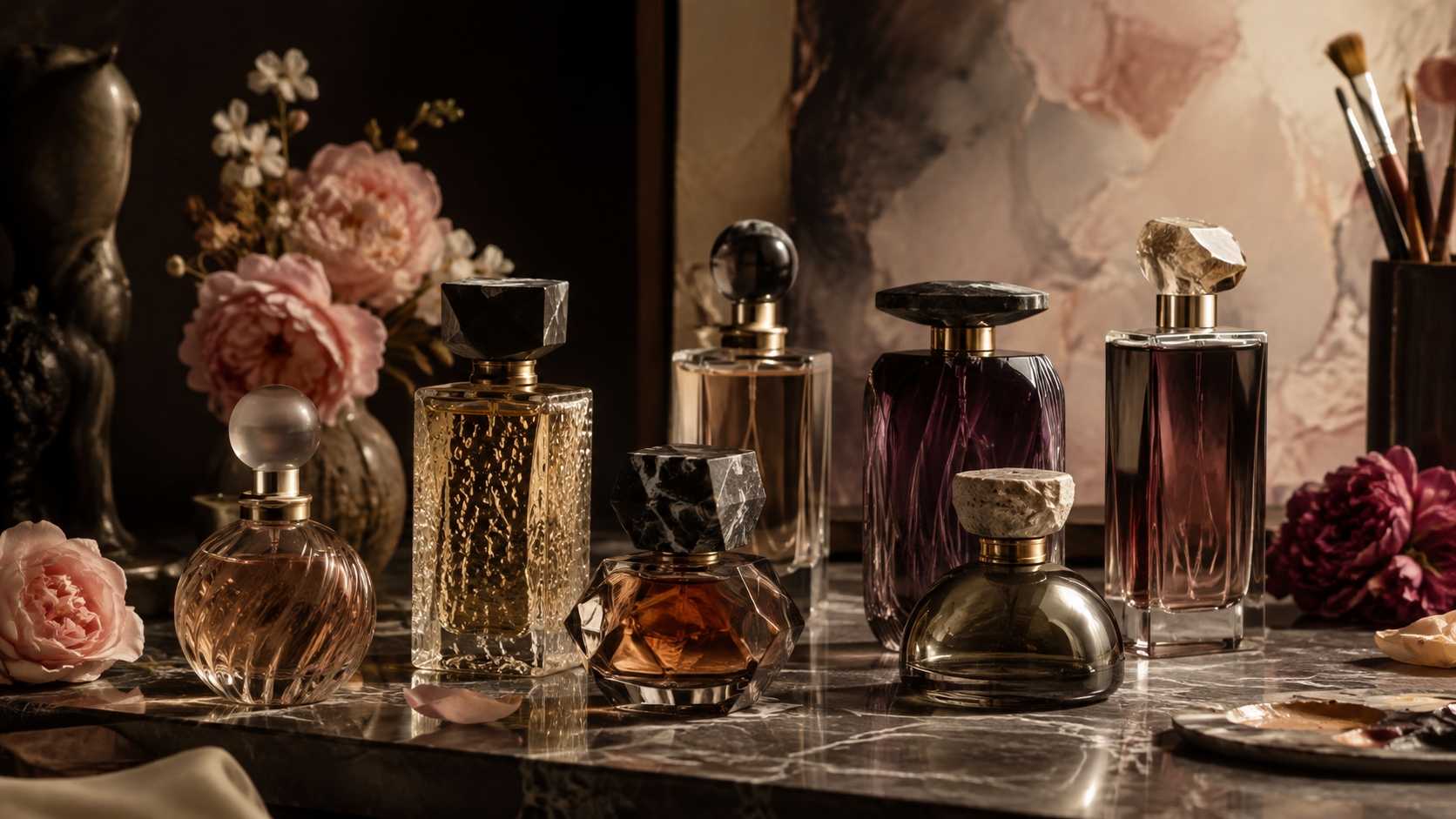 Collection of niche perfume bottles for women in