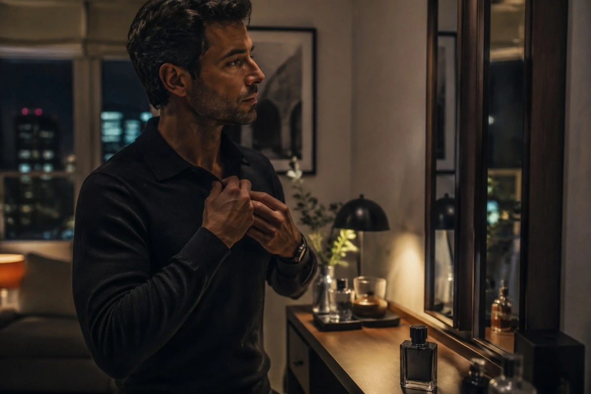 Man applying an affordable men’s cologne as