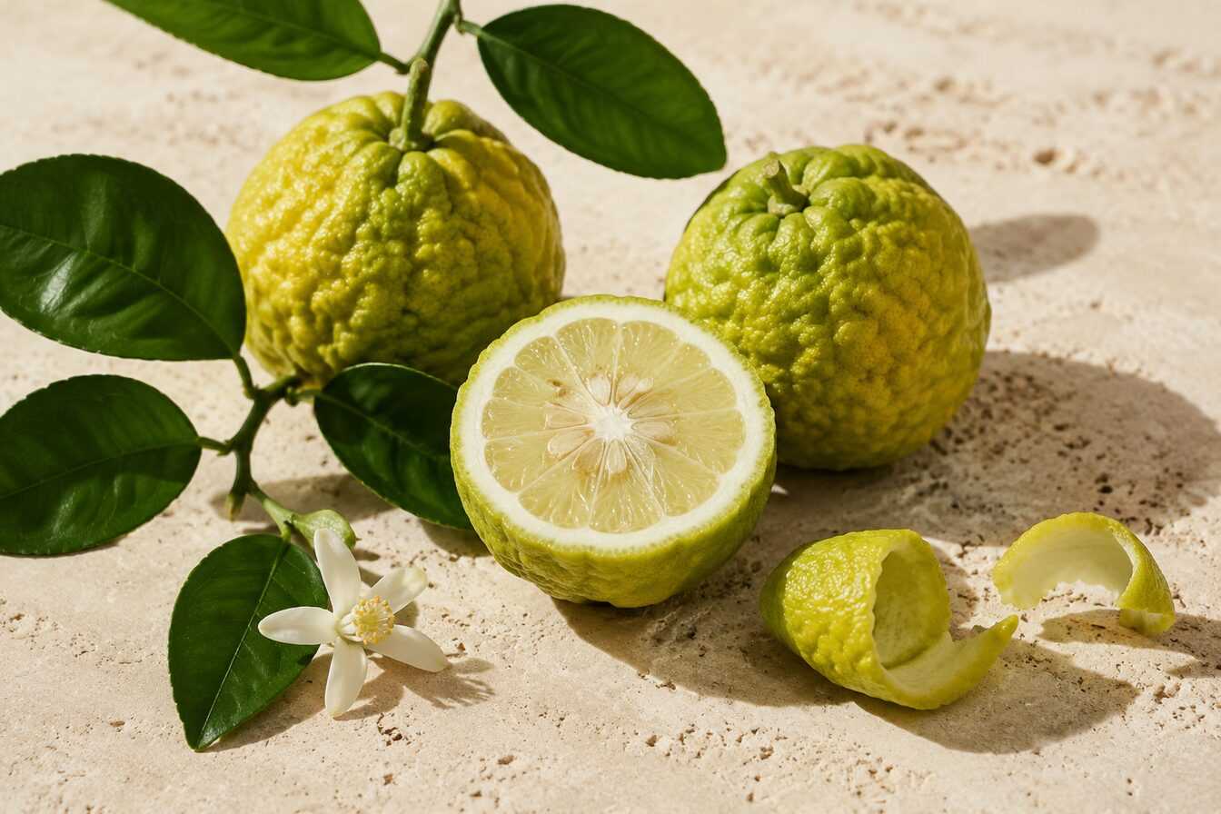 Bergamot fruit, peel, blossom and leaves