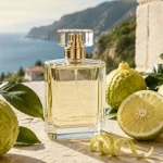 Bergamot perfume with fruit and leaves